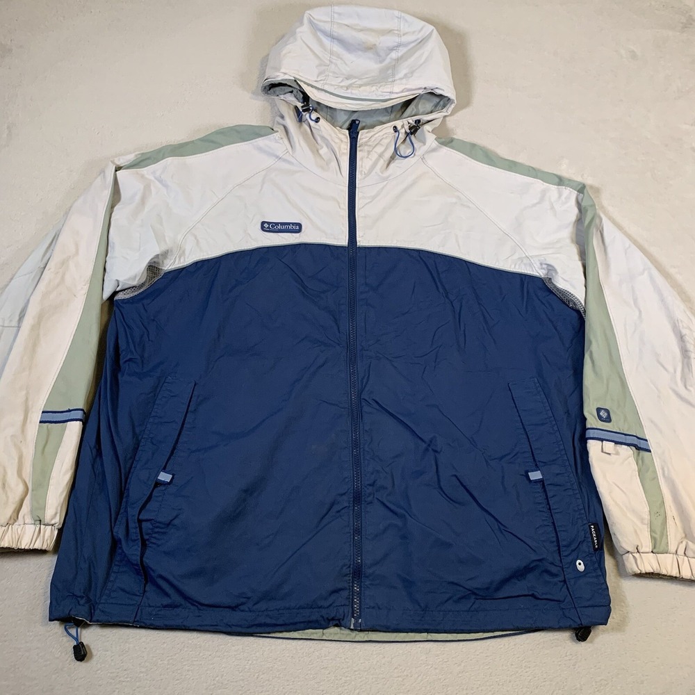 Columbia Sportswear Mens Windbreaker Jacket Size XL Gray Blue Hooded Full Zip U4